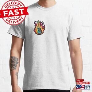 Blazing Riffs Guitar On Fire Art Print Classic T-Shirt Unisex